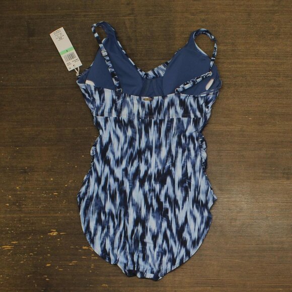 Anne Cole Dye Ikat One Shoulder Hidden Underwire Swimsuit Tie Dye Ikat Blue 8 - Picture 2 of 7